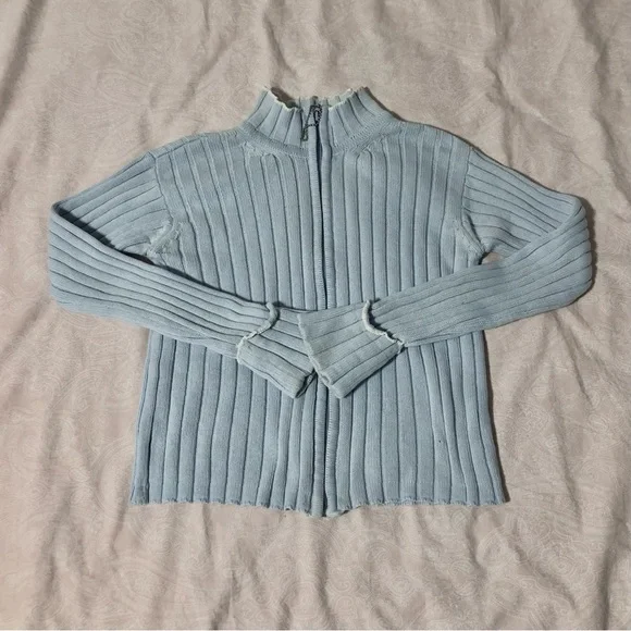 Light Blue Ribbed Zip-Up - Picture 1 of 4